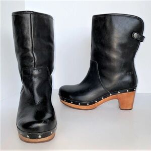 UGG Lynnea Sheepskin Pull-On Studded Leather Platform Heel Boots Women's 10